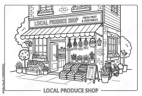 Charming Local Produce Shop with Fresh Fruits and Vegetables on Display.