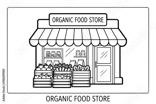 Black and White Organic Food Store with Fresh Produce Displayed.