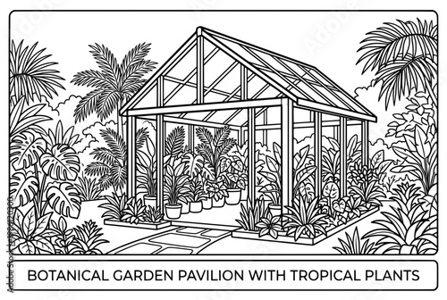 Botanical Garden Pavilion In Tropical Setting.