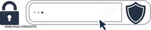 Password input field with a single dot and cursor, alongside lock and shield icons, representing secure login and user authentication process