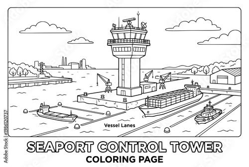 Seaport Control Tower At Waterfront Harbor.