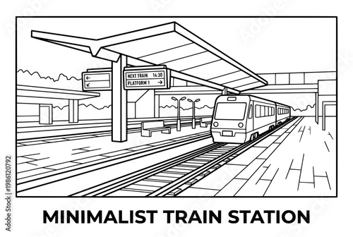 Minimalist Train Line Art Illustration Monochrome.