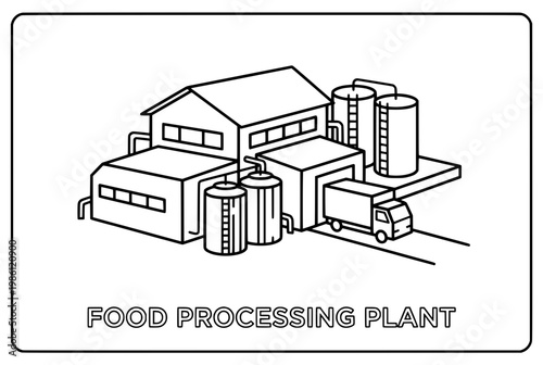 Food processing plant industrial facility illustration.