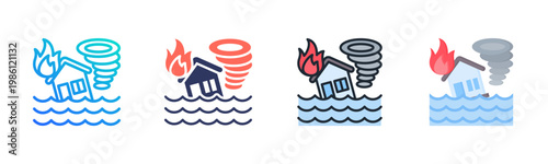 Natural Disaster Icon Set Multiple Style Collection