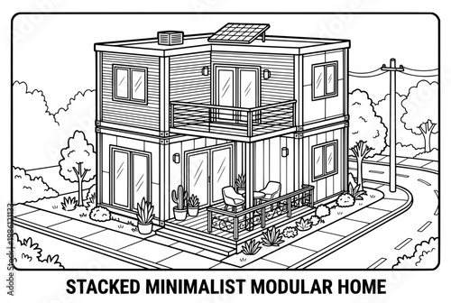 Stacked Minimalist Modular Home Architectural Model.