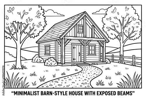 Barn style house with exposed wooden beams.