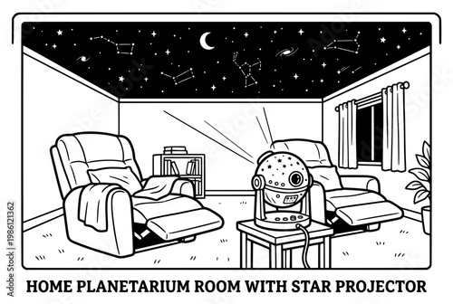 Home Planetarium Room with Star Projector Displaying Constellations.