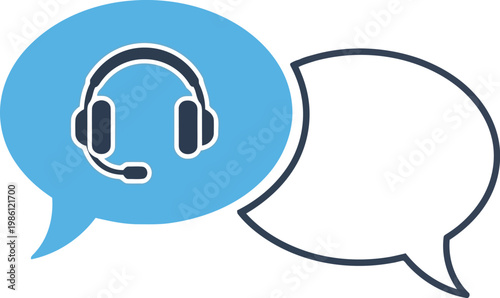 Speech bubble with headset icon symbolizing customer support, telecommunication, and online service communication
