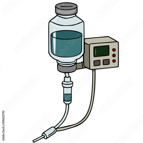 Medical IV drip bag with infusion pump vector illustration