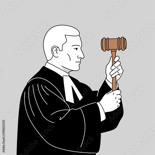 A judge in a black robe holding a gavel.