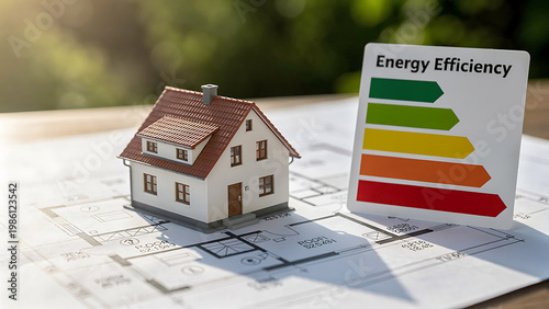Eco House Model Blueprint Energy Efficiency Rating Sustainable Real Estate Concept