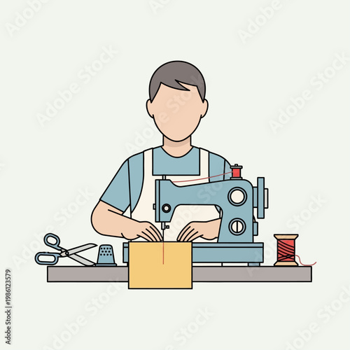 A man sewing with a machine.