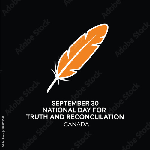 A symbolic orange feather on a black background representing National Day for Truth and Reconciliation in Canada