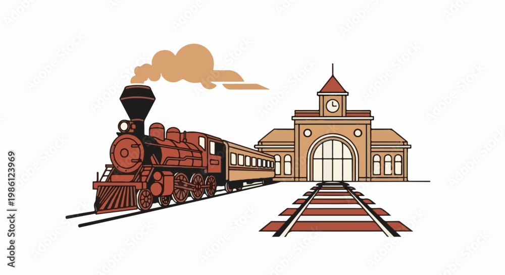 Naklejka premium Vintage steam train arriving at a quaint station