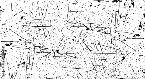 Seamless black and white grunge texture with numerous fine scratches and speckles creating a highly aged and worn appearance