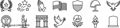 Memorial Day symbols wreaths flags doves and patriotic icons