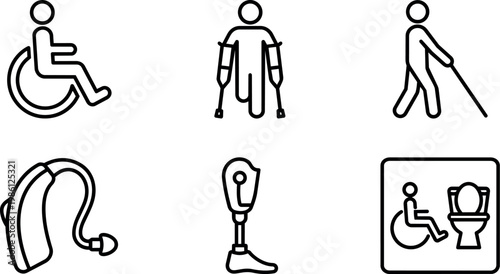 Disability and mobility aid icons on white background