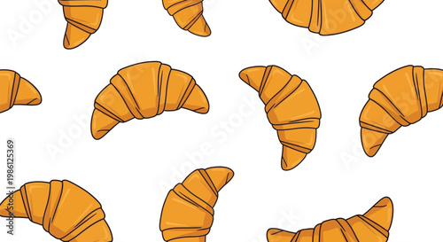 Seamless pattern of delicious golden brown cartoon croissants for bakery design