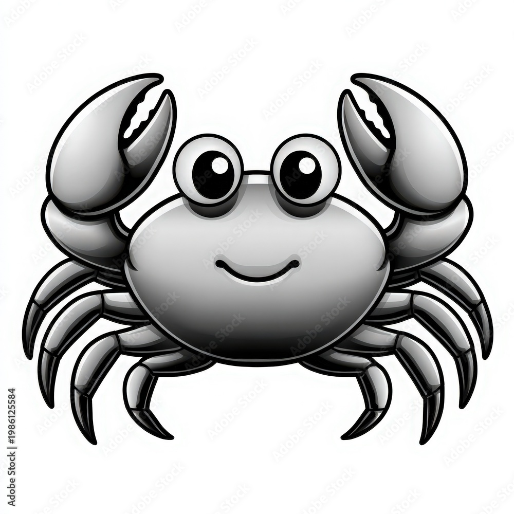 Fototapeta premium Cute Cartoon Crab with Big Eyes and Friendly Expression
