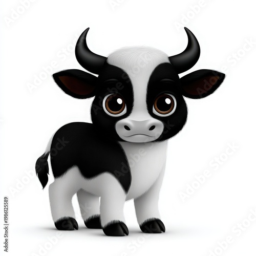 Cute Cartoon Cow Character with Big Eyes and Playful Expression