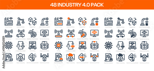 Industry 4.0 Icons Set with Smart Factory and Autonomous Drone