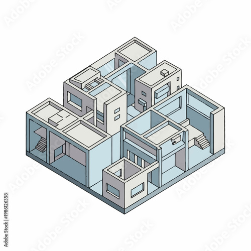 Modern Architectural Floor Plan Design Isometric View.