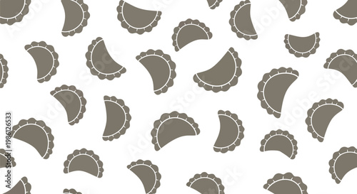 Seamless pattern featuring brown hand drawn dumpling icons with white dashed decorative outlines