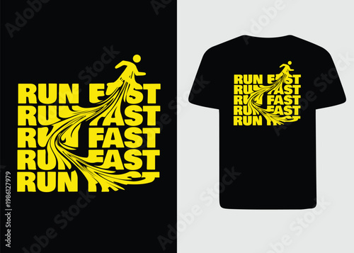 Dynamic Typography T-shirt Design with "RUN FAST" Text and Runner Icon