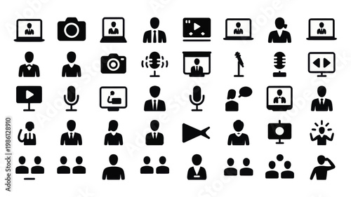 Set of 39 Black Vector Business Conference and Presentation Icons