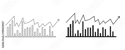 Business Growth Analytics with Bar Chart and Rising Line Graph, Financial Market Statistics and Economic Performance Illustration in Minimal Style