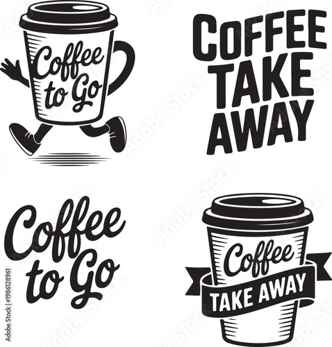 Creative coffee to go and take away branding illustrations
