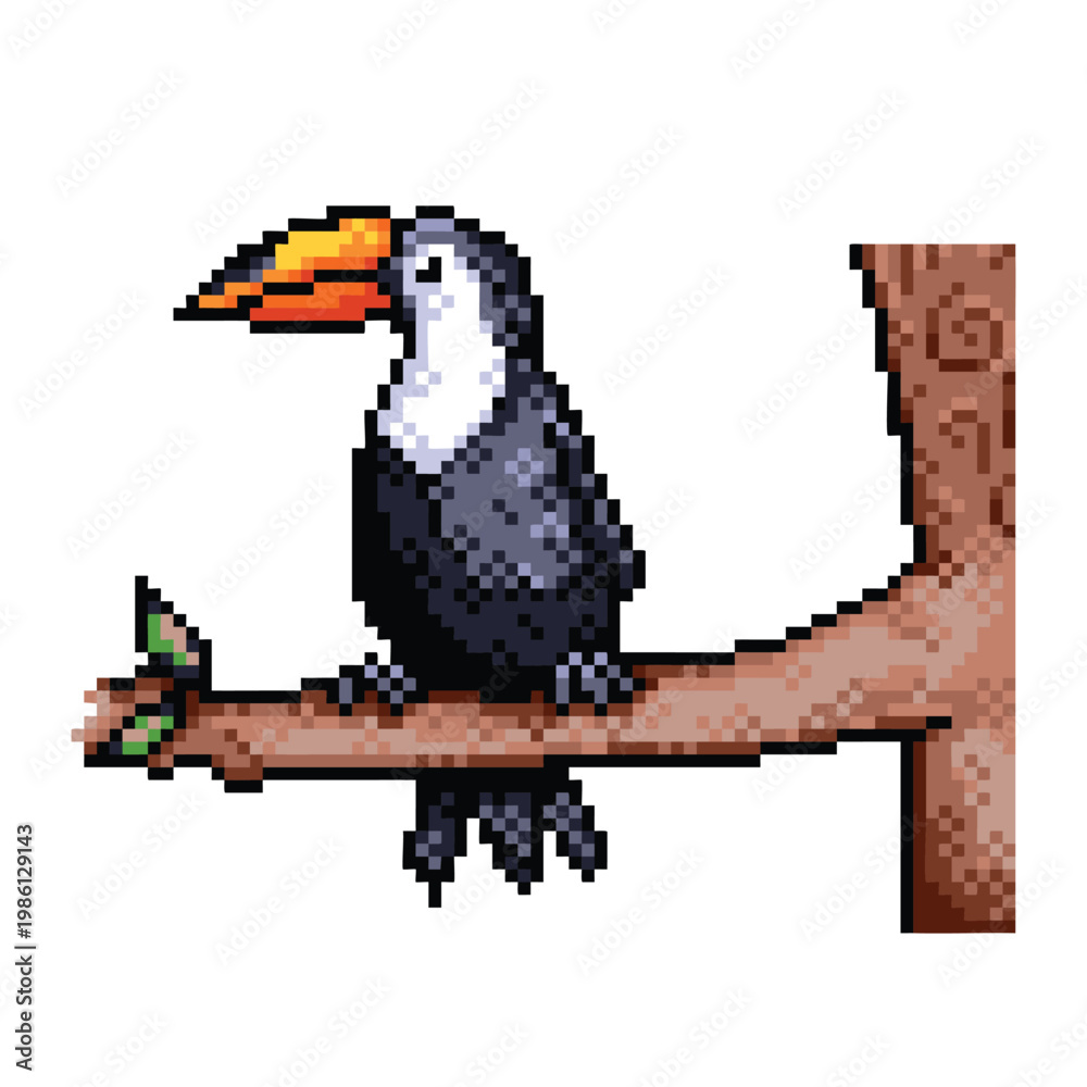 Fototapeta premium Toucan bird pixel art colorful illustration isolated on square white background.