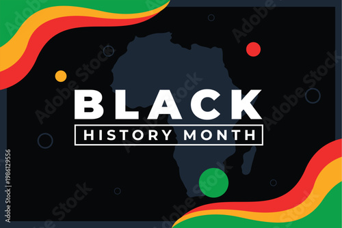 Black History Month Banner with African Map and Colorful Wave Design Background