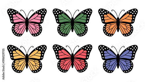 Colorful butterflies arranged in a symmetrical pattern on a plain background Vector