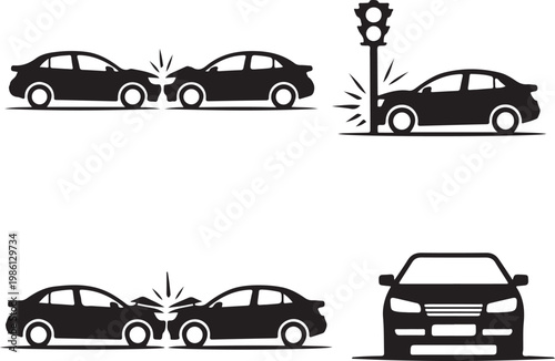 Common types of vehicle collisions illustrated in a simple diagram