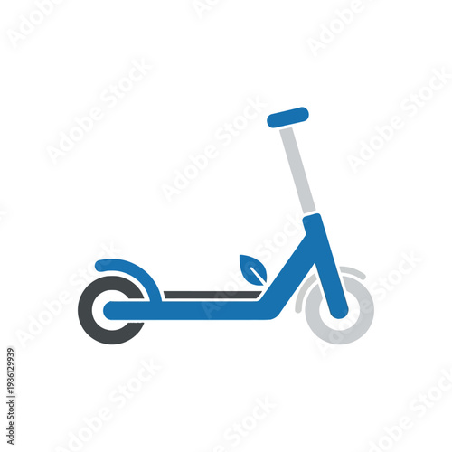 Vector illustration of a blue electric scooter with a white background and simple design elements.