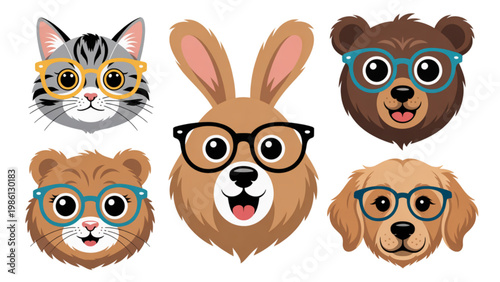 Colorful cartoon animal faces with expressive and playful designs Vector