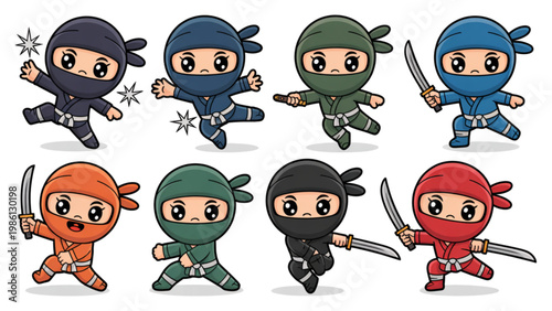 Six stylized anime characters with bandanas and distinct facial expressions Vector