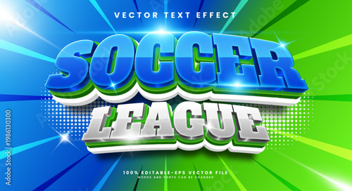 Soocer league 3d editable text effect with blue and silver color, suitable for sport themes.
