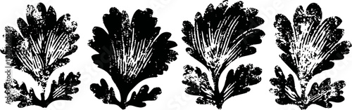 four vintage black ink botanical leaf illustrations in detailed silhouette
