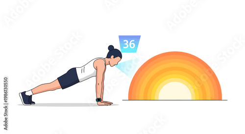 Man doing push-up exercise at sunrise, morning workout routine