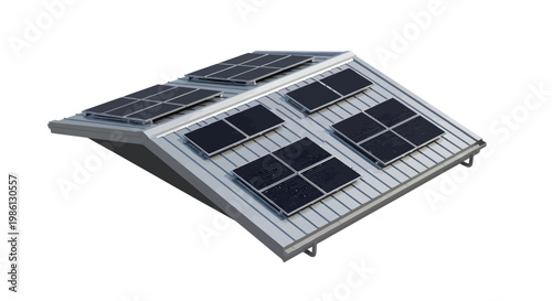 Solar panel on metal roof, renewable energy system