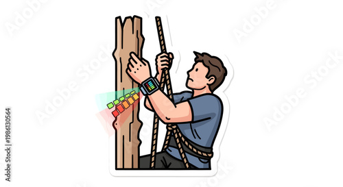 man climbing tree with rope and harness