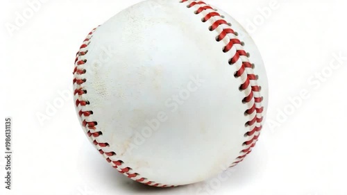 A single white baseball with red stitching on a plain white background