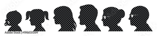 Human life cycle silhouettes, family generation profile icons, aging process vector set