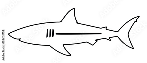 Minimalist shark line art icon, black outline shark vector, simple predatory fish silhouette eps