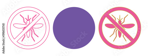 Anti mosquito repellent icons, insect protection symbols, purple and pink pest control graphics