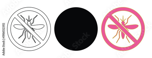 Anti mosquito warning signs, insect repellent icons set, pest control symbols in EPS format