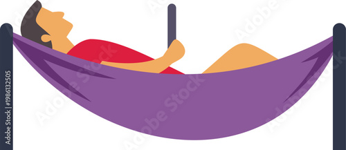 Person enjoying leisure time, resting in a comfortable hammock while using a phone