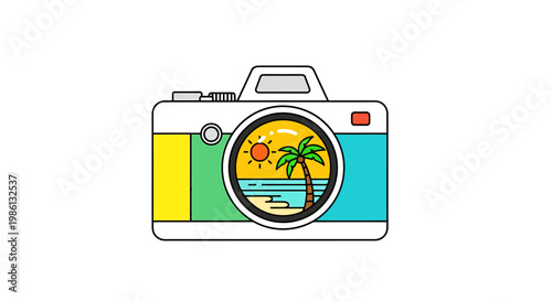 Creative camera concept embodying seaside vacation memories and leisure time activities perfect for travel marketing and promotional purposes capturing summer holiday destinations and scenic